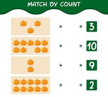 Match by count of cartoon pumpkin. Match and count game. Educational game for pre shool years kids and toddlers vector