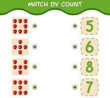 Match by count of cartoon bell pepper. Match and count game. Educational game for pre shool years kids and toddlers vector