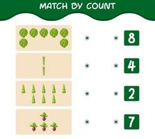 Match by count of cartoon vegetables. Match and count game. Educational game for pre shool years kids and toddlers vector