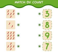 Match by count of cartoon red chilli. Match and count game. Educational game for pre shool years kids and toddlers vector