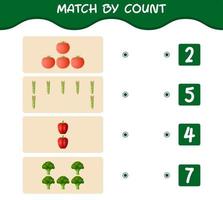 Match by count of cartoon vegetables. Match and count game. Educational game for pre shool years kids and toddlers vector