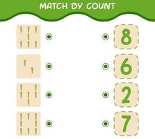 Match by count of cartoon asparagus. Match and count game. Educational game for pre shool years kids and toddlers vector