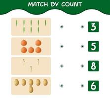 Match by count of cartoon vegetables. Match and count game. Educational game for pre shool years kids and toddlers vector