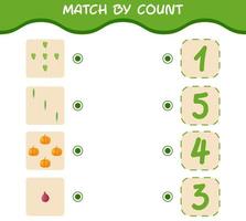 Match by count of cartoon vegetables. Match and count game. Educational game for pre shool years kids and toddlers vector