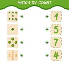 Match by count of cartoon vegetables. Match and count game. Educational game for pre shool years kids and toddlers vector