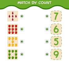 Match by count of cartoon vegetables. Match and count game. Educational game for pre shool years kids and toddlers vector