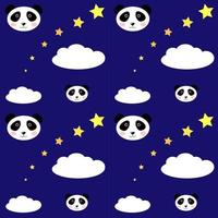 Cute seamless pattern with pandas, stars and clouds. Background for children vector