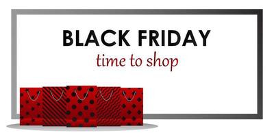 Black Friday banner with place for text. Red paper shopping bags. Shopping time. Vector illustration isolated on white background