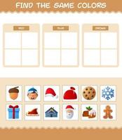 encontrar los mismos colores de navidad. juego de búsqueda y combinación. juego educativo para niños de edad preescolar y niños pequeños vector