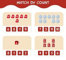 Match by count of cartoon christmas. . Match and count game. Educational game for pre shool years kids and toddlers vector