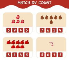 Match by count of cartoon christmas. . Match and count game. Educational game for pre shool years kids and toddlers vector