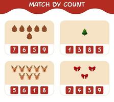 Match by count of cartoon christmas. . Match and count game. Educational game for pre shool years kids and toddlers vector