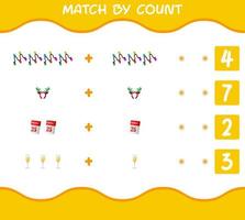 Match by count of cartoon christmas. . Match and count game. Educational game for pre shool years kids and toddlers vector