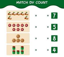 Match by count of cartoon christmas. . Match and count game. Educational game for pre shool years kids and toddlers vector