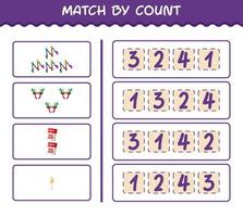 Match by count of cartoon christmas. . Match and count game. Educational game for pre shool years kids and toddlers vector