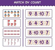 Match by count of cartoon christmas. . Match and count game. Educational game for pre shool years kids and toddlers vector