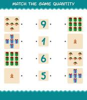 Match the same quantity of christmas. Counting game. Educational game for pre shool years kids and toddlers vector