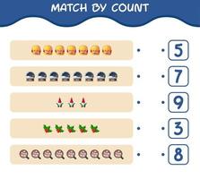 Match by count of cartoon christmas. . Match and count game. Educational game for pre shool years kids and toddlers vector