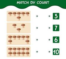 Match by count of cartoon mushroom. Match and count game. Educational game for pre shool years kids and toddlers vector