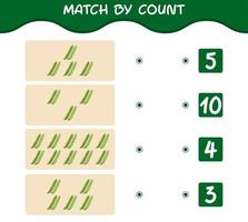 Match by count of cartoon green pea. Match and count game. Educational game for pre shool years kids and toddlers vector