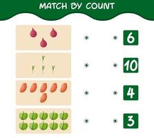 Match by count of cartoon vegetables. Match and count game. Educational game for pre shool years kids and toddlers vector