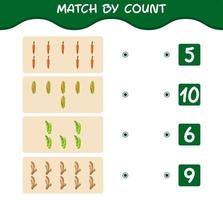 Match by count of cartoon vegetables. Match and count game. Educational game for pre shool years kids and toddlers vector