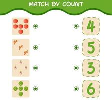 Match by count of cartoon vegetables. Match and count game. Educational game for pre shool years kids and toddlers vector