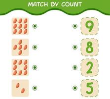 Match by count of cartoon sweet potato. Match and count game. Educational game for pre shool years kids and toddlers vector