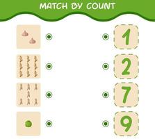 Match by count of cartoon vegetables. Match and count game. Educational game for pre shool years kids and toddlers vector