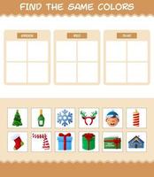 encontrar los mismos colores de navidad. juego de búsqueda y combinación. juego educativo para niños de edad preescolar y niños pequeños vector