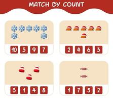 Match by count of cartoon christmas. . Match and count game. Educational game for pre shool years kids and toddlers vector