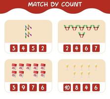 Match by count of cartoon christmas. . Match and count game. Educational game for pre shool years kids and toddlers vector