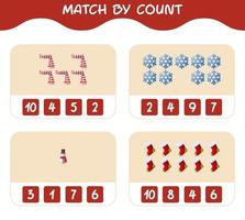 Match by count of cartoon christmas. . Match and count game. Educational game for pre shool years kids and toddlers vector