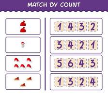 Match by count of cartoon christmas. . Match and count game. Educational game for pre shool years kids and toddlers vector