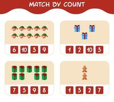 Match by count of cartoon christmas. . Match and count game. Educational game for pre shool years kids and toddlers vector