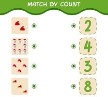 Match by count of cartoon christmas. . Match and count game. Educational game for pre shool years kids and toddlers vector