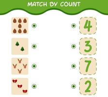 Match by count of cartoon christmas. . Match and count game. Educational game for pre shool years kids and toddlers vector