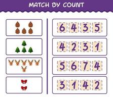 Match by count of cartoon christmas. . Match and count game. Educational game for pre shool years kids and toddlers vector