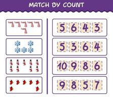 Match by count of cartoon christmas. . Match and count game. Educational game for pre shool years kids and toddlers vector