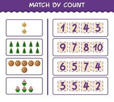 Match by count of cartoon christmas. . Match and count game. Educational game for pre shool years kids and toddlers vector