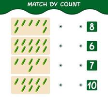 Match by count of cartoon cucumber. Match and count game. Educational game for pre shool years kids and toddlers vector