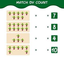 Match by count of cartoon beet. Match and count game. Educational game for pre shool years kids and toddlers vector