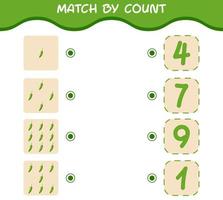 Match by count of cartoon green chilli. Match and count game. Educational game for pre shool years kids and toddlers vector