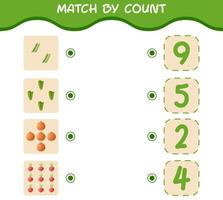 Match by count of cartoon vegetables. Match and count game. Educational game for pre shool years kids and toddlers vector