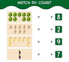 Match by count of cartoon vegetables. Match and count game. Educational game for pre shool years kids and toddlers vector