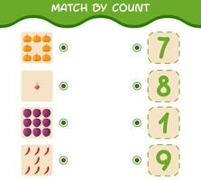 Match by count of cartoon vegetables. Match and count game. Educational game for pre shool years kids and toddlers vector