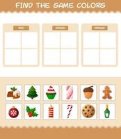 encontrar los mismos colores de navidad. juego de búsqueda y combinación. juego educativo para niños de edad preescolar y niños pequeños vector