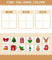 encontrar los mismos colores de navidad. juego de búsqueda y combinación. juego educativo para niños de edad preescolar y niños pequeños vector