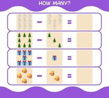 How many cartoon christmas. Counting game. Educational game for pre shool years kids and toddlers vector