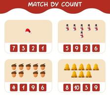 Match by count of cartoon christmas. . Match and count game. Educational game for pre shool years kids and toddlers vector